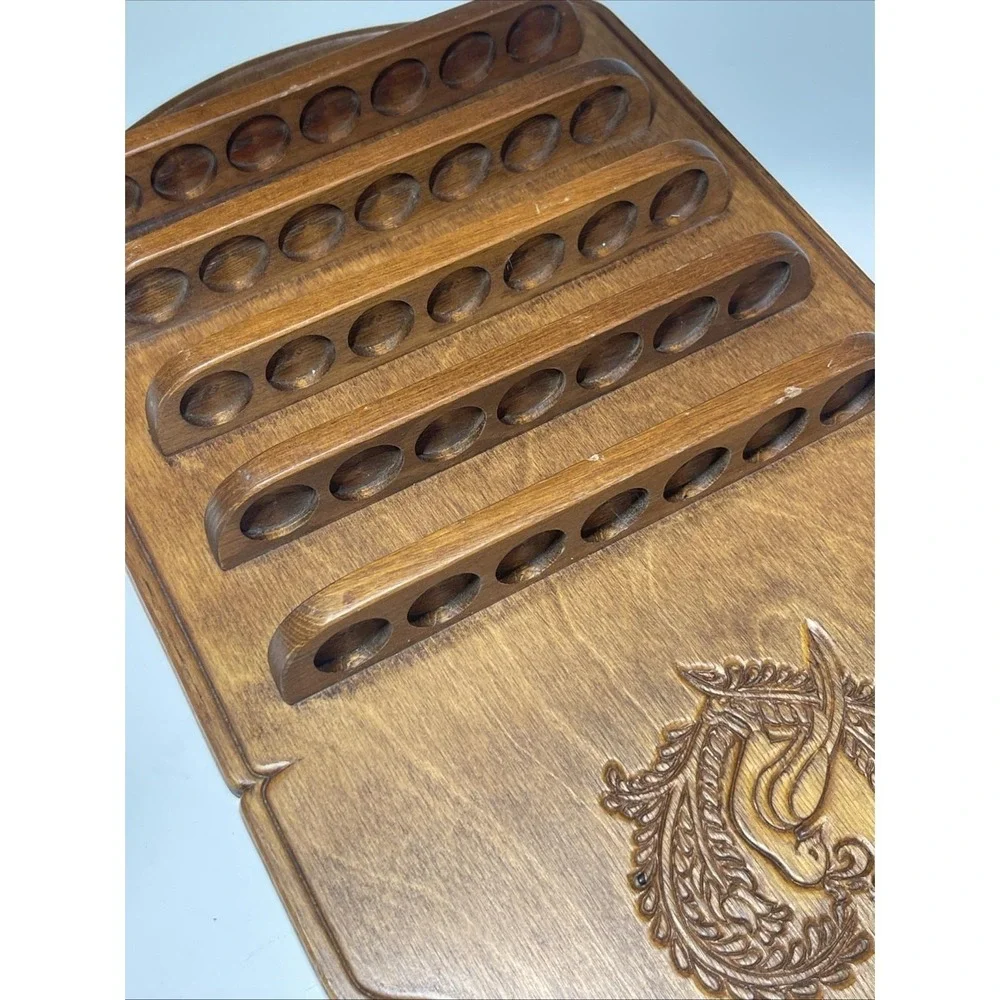 Vintage Thimble Holder Wall Display Rack Wood Holds 35 Carved Dove Bird